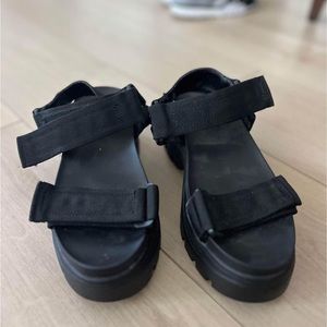 Black chunky platform sandals with velcro straps. Never worn. Size 8